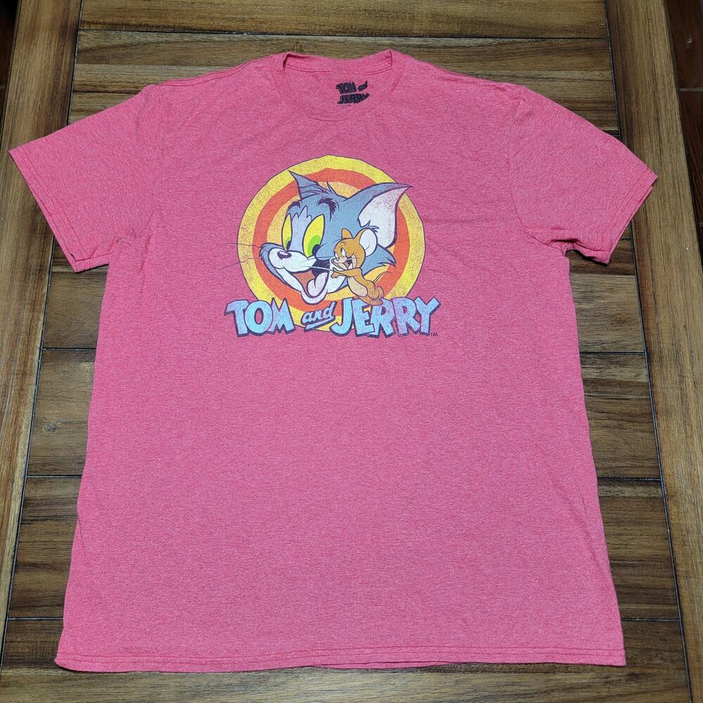 Tom & Jerry Unisex Red Tee Classic Logo - Size Large